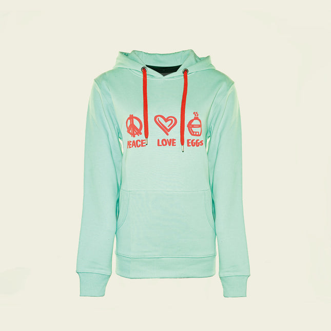 Big Green Egg Hoodie - Peace, Love, EGGs - Mintgroen