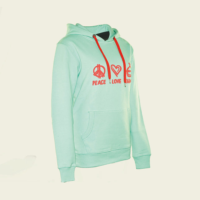 Big Green Egg Hoodie - Peace, Love, EGGs - Mintgroen